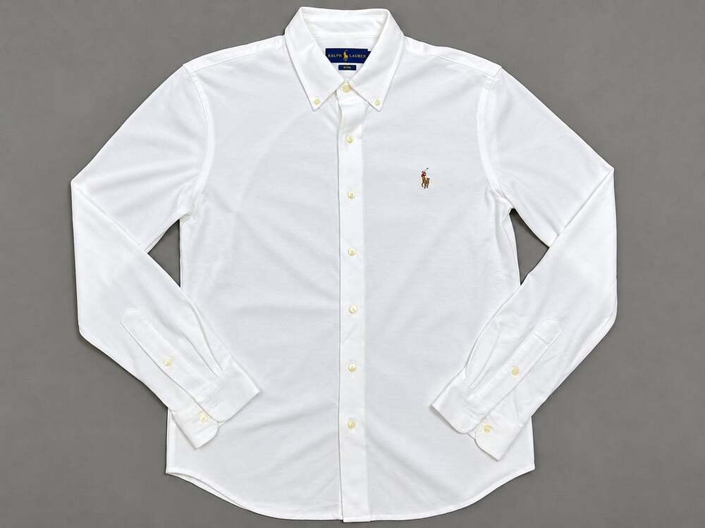 Ralph Lauren Men's White Knit Oxford Button-Down Long Sleeve Shirt